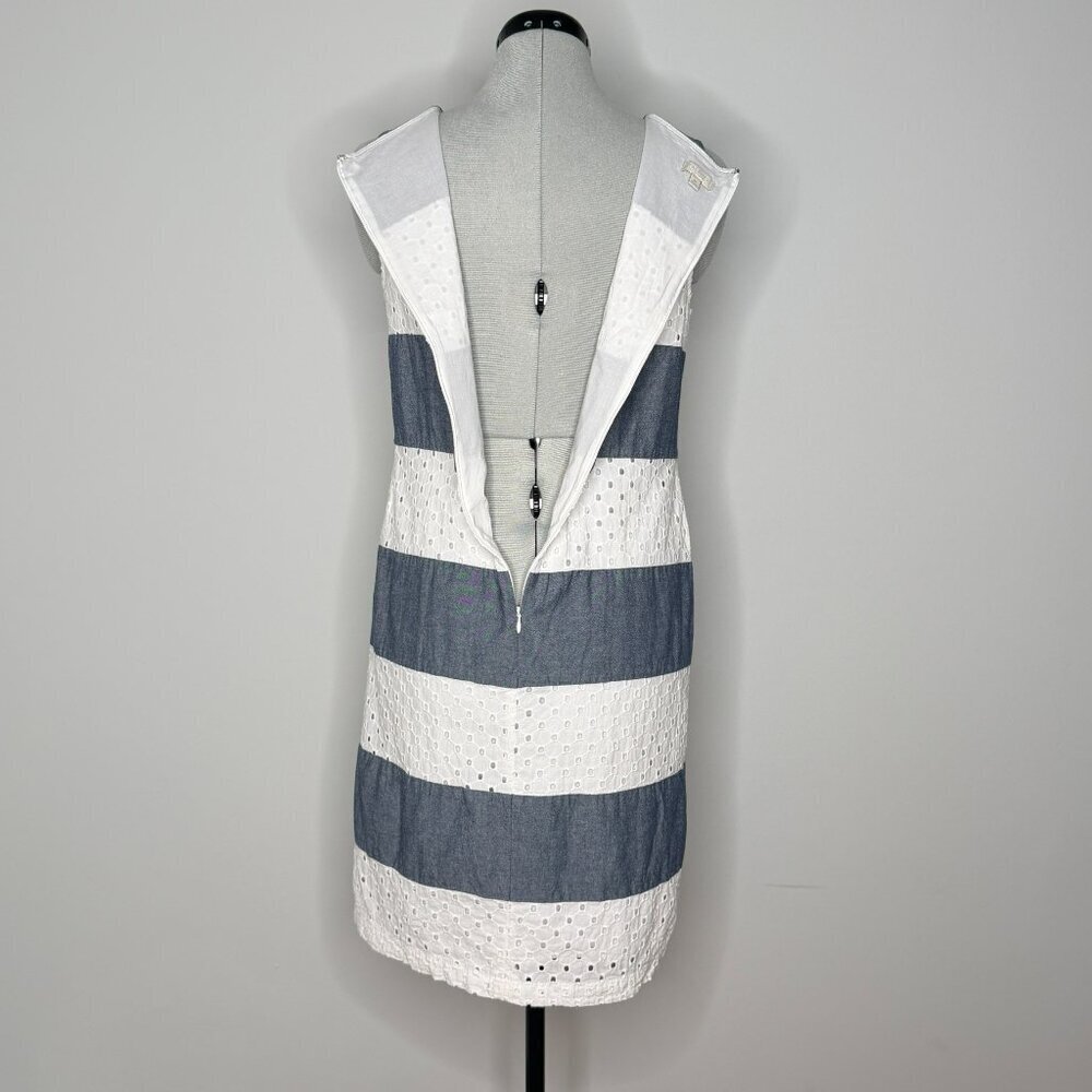 Talbot's Chambray and White Eyelet Striped Shift Dress | Size 8P - Picture 5 of 8